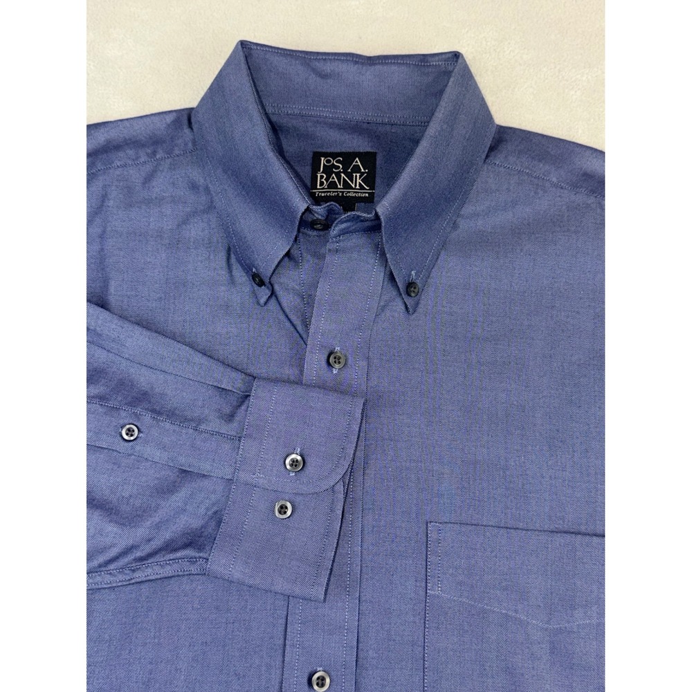 Jos. A. Bank Travelers Collection Mens Medium Blue Herringbone Cotton Shirt